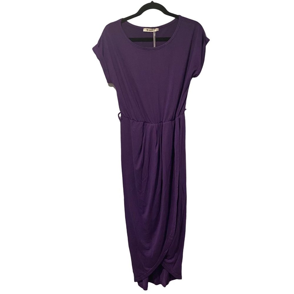 NWT Yidarton size Small Purple maxi dress with short sleeves and leg slit
